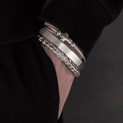 Trio of Our Father Cross Bangles - Snazzy Stainless Steel with Gold and Silver Finish