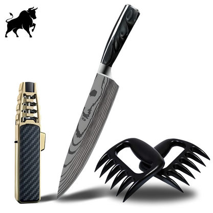 Master's Combo - Black Chef Knife + BBQ Lighter + Pair of Meat Claws