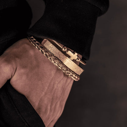 Trio of Our Father Cross Bangles - Snazzy Stainless Steel with Gold and Silver Finish