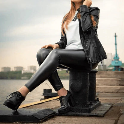 Thermal Fleece-Lined Leather Leggings - FashionLeg