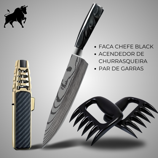 Master's Combo - Black Chef Knife + BBQ Lighter + Pair of Meat Claws