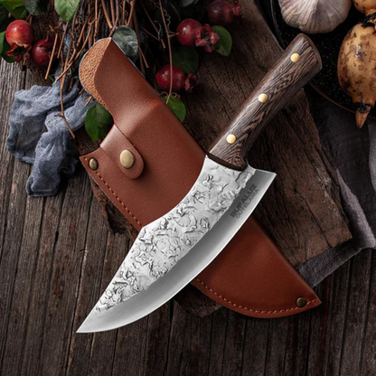 Combo Knife and Tiger Cleaver + Leather Sheath