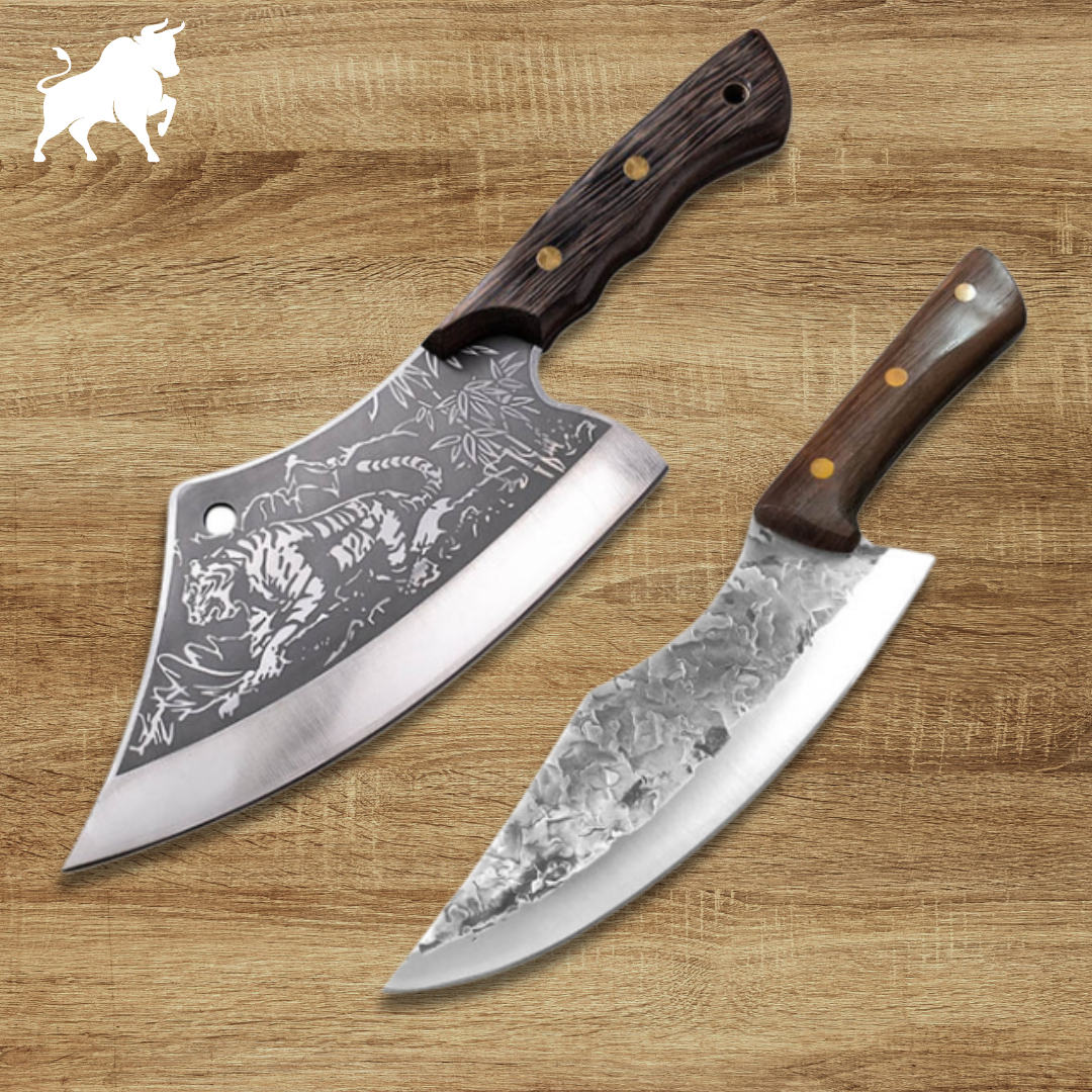 Combo Knife and Tiger Cleaver + Leather Sheath