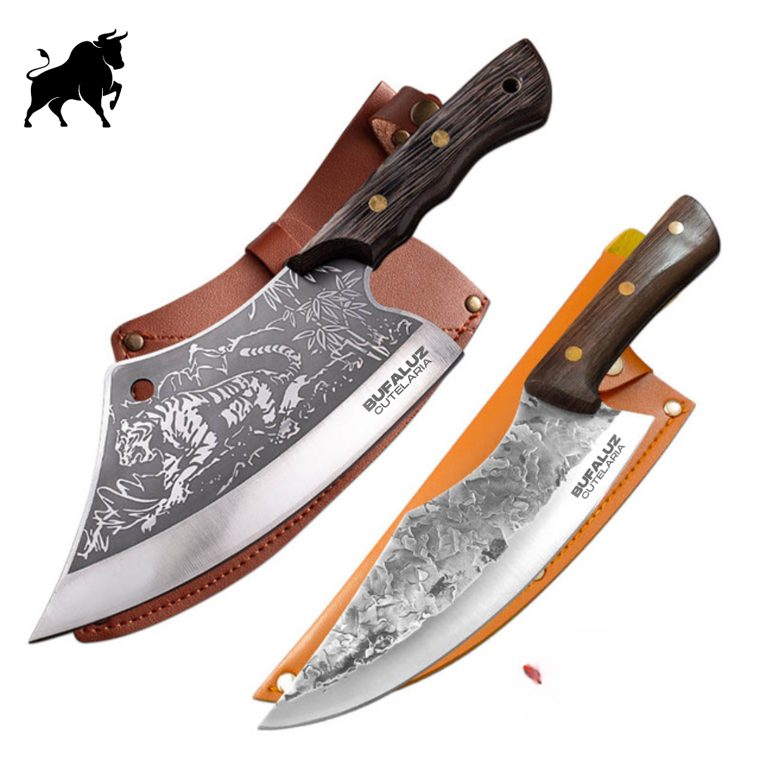 Combo Knife and Tiger Cleaver + Leather Sheath