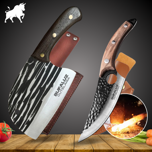 Combo Knife and Cleaver - Hand Forged + 2 Sheaths