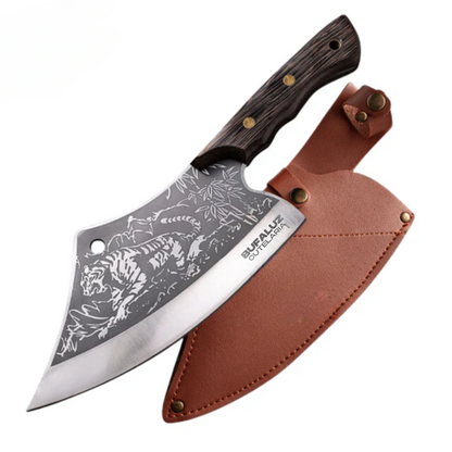 Combo Knife and Tiger Cleaver + Leather Sheath