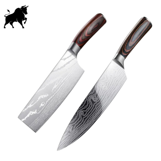 Combo Chef Knife & Master Cleaver - Damascus Finish