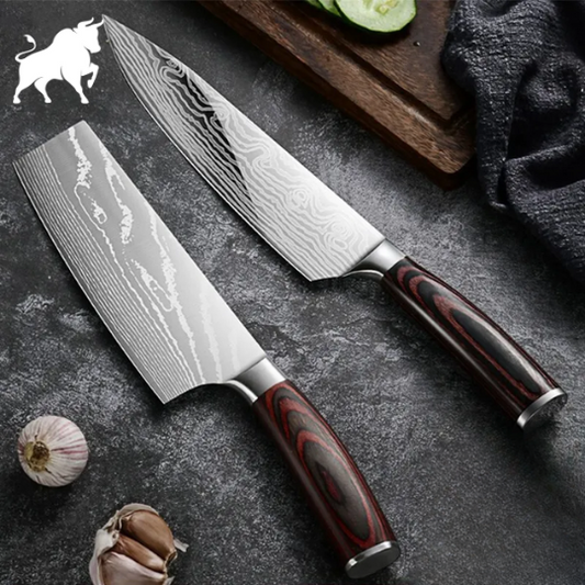 Combo Chef Knife & Master Cleaver - Damascus Finish