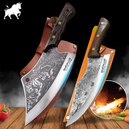 Combo Knife and Tiger Cleaver + Leather Sheath